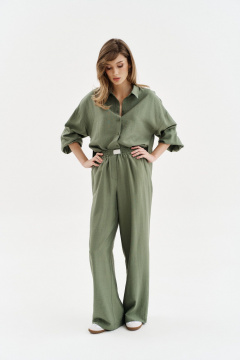 Брюки из льна с поясом резинкой для комфортного образа SODA 4835 хаки - фото 1