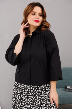 Демисезонная черная блузка со спущенным плечом на пуговицах Anastasia 1201 черный - фото 4