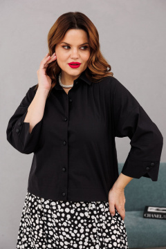 Демисезонная черная блузка со спущенным плечом на пуговицах Anastasia 1201 черный - фото 3