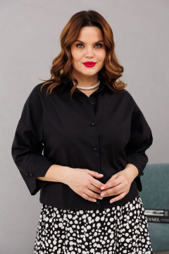 Демисезонная черная блузка со спущенным плечом на пуговицах Anastasia 1201 черный - фото 1