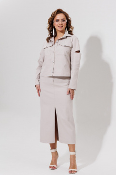 Демисезонный костюм жакет и юбка из джинса с карманами Galean Style 966 беж - фото 4
