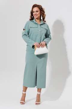 Демисезонный костюм жакет и юбка из хлопка с карманами Galean Style 966 голубой - фото 2