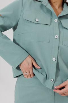 Демисезонный костюм жакет и юбка из хлопка с карманами Galean Style 966 голубой - фото 5