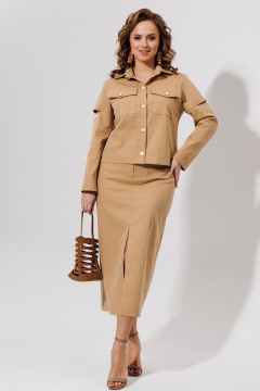 Бежевый джинсовый костюм жакет и юбка с короткой длиной Galean Style 966 песочный - фото 1