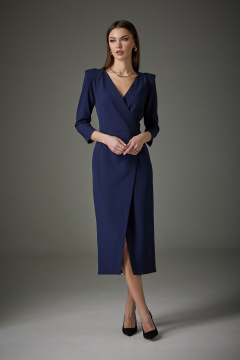 Платье приталенного силуэта из костюмной ткани с запахом N.O.W. 1223-1 темно-синий - фото 1