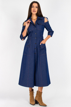 Платье из джинса с отрезной линией и вставками из ткани VIZAVI 823 синий_джинс - фото 4
