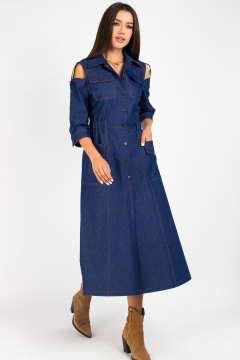 Платье из джинса с отрезной линией и вставками из ткани VIZAVI 823 синий_джинс - фото 3