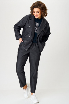 Джинсовый костюм жакет и зауженные брюки для casual Aira Style 24219 графитовый - фото 3