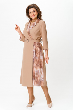 Платье из плательной ткани с сеткой и съемным поясом Bonna Image 960/2 бежевый - фото 3
