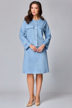 Комплект жакет и юбка из замши на каждый день Мишель стиль 1247 голубой - фото 5