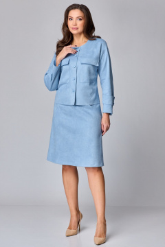Комплект жакет и юбка из замши на каждый день Мишель стиль 1247 голубой - фото 1