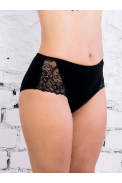 Высокие хлопковые трусы больших размеров с кружевом Frank&Co 20225 черный - фото 1