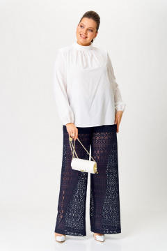 Белая демисезонная блуза с воротником и нагрудными вытачками Nadin 2159 - фото 3