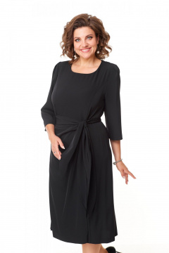 Черное платье с пелериной и бантовым поясом Надин-Н 2163_1 - фото 3