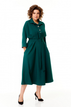 Зеленое платье с мягкими складками и рукавом Надин-Н 2157_1 - фото 3