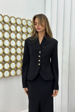 Платье-кокон с рукавом и воротником-стойкой, приталенное THE.WOMAN 0284 черный - фото 1