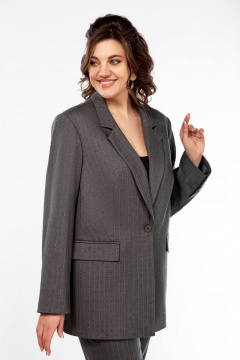 Костюм 2-ка с жакетом и брюками, стразами, облегающий крой Ольга Стиль С-905 темно-серый - фото 2