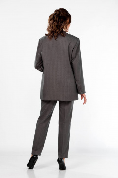 Длинный жакет с стразами, воротником с лацканами, демисезон Ольга Стиль С-906 темно-серый - фото 3