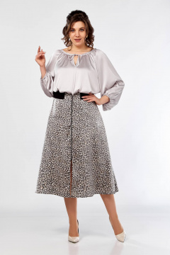 Блуза с сборками и юбка клеш, резинка, демисезон Ольга Стиль С-908 серый+дизайн - фото 4