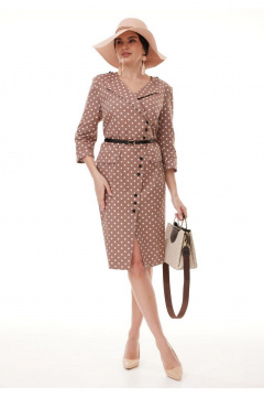 Платье прямого силуэта с асимметричной застежкой и разрезом Твой имидж 2093 капучино - фото 1