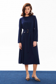 Платье макси прямого силуэта с поясом и вытачками Панда 13780 синий - фото 1