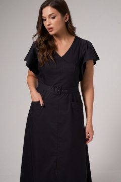 Платье приталенное с поясом и карманами с клапанами Панда 143683w черный - фото 3