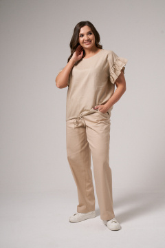 Бежевые текстильные брюки с поясом и вытачками Панда 151263w бежевый - фото 3