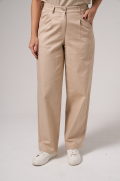 Бежевые текстильные брюки с поясом и вытачками Панда 151263w бежевый - фото 5