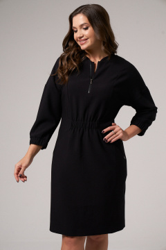 Короткое мини платье из хлопкового трикотажа с кулиской Панда 160781w черный - фото 3