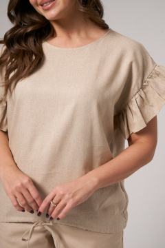 Бежевая льняная блузка с кулиской и сборкой Панда 174740w бежевый - фото 2
