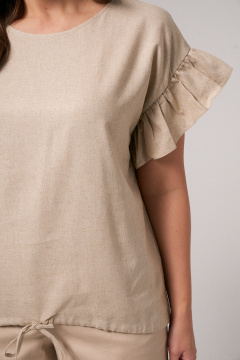 Бежевая льняная блузка с кулиской и сборкой Панда 174740w бежевый - фото 4