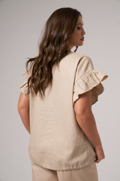 Бежевая льняная блузка с кулиской и сборкой Панда 174740w бежевый - фото 5