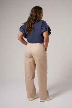 Блузка синяя из льняной ткани с проймой и сборкой Панда 174740w темно-синий - фото 4