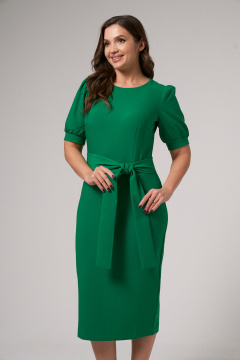Миди платье из трикотажа с объемным поясом и рукавами Панда 89980w зеленый - фото 2