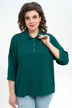 Блуза прямого силуэта из текстиля с острожным воротником Пинск-Стиль 3076 темно-зеленый - фото 5
