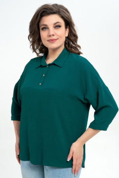 Блуза прямого силуэта из текстиля с острожным воротником Пинск-Стиль 3076 темно-зеленый - фото 4