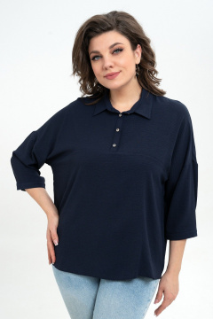 Блуза из текстиля с кокеткой и манжетами Пинск-Стиль 3076 темно-синий - фото 3