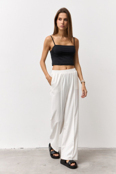 Модные брюки прямого кроя из костюмной ткани Luitui R2062 молочный - фото 1