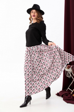 Мультиколор длинная юбка на резинке свободного силуэта NikVa 559-5 ромбы_бургунди - фото 3
