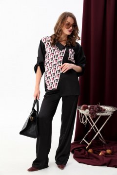 Жакет рубашечного типа асимметричный на каждый день NikVa 902-3 чёрный+ромбы_бордо - фото 5