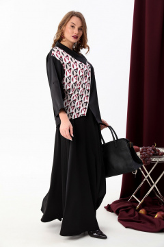 Комбинированный костюм жакет и юбка с асимметричным низом NikVa 928-3 чёрный+ромбы_бордо - фото 2