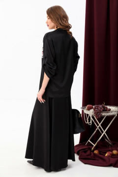 Комбинированный костюм жакет и юбка с асимметричным низом NikVa 928-3 чёрный+ромбы_бордо - фото 3