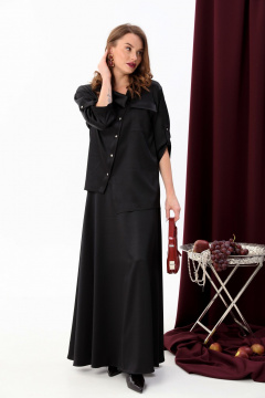 Костюм комбинированный жакет и юбка с застежкой на пуговицы NikVa 928-4 чёрный - фото 1