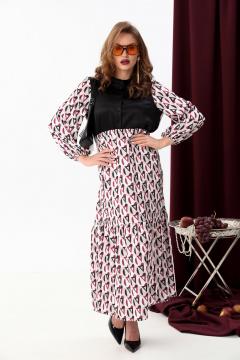 Комбинированное платье с воланом и завышенной талией NikVa 939-3 ромбы_бургунди - фото 5