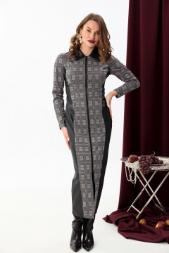 Макси платье комбинированное с рельефами и воротником NikVa 426-3 серая клетка+чёрный - фото 3