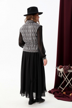 Комбинированное платье из двух тканей с асимметричным низом NikVa 900-4 серая клетка+чёрный - фото 3