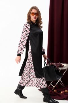 Платье комбинированное с А-силуэтом и ремнем из экокожи NikVa 926-2 ромбы бургунди и чёрный - фото 2