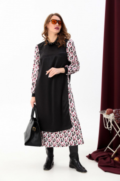 Платье комбинированное с А-силуэтом и ремнем из экокожи NikVa 926-2 ромбы бургунди и чёрный - фото 1