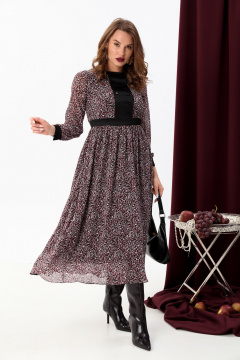 Приталенное платье с бюстгальтером и поясом из текстиля NikVa 941-1 винная абстракция - фото 5