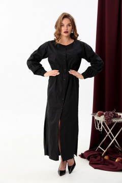 Платье-рубашка и манишка в комплекте, свободный крой NikVa 942-1 чёрный+серая клетка - фото 2